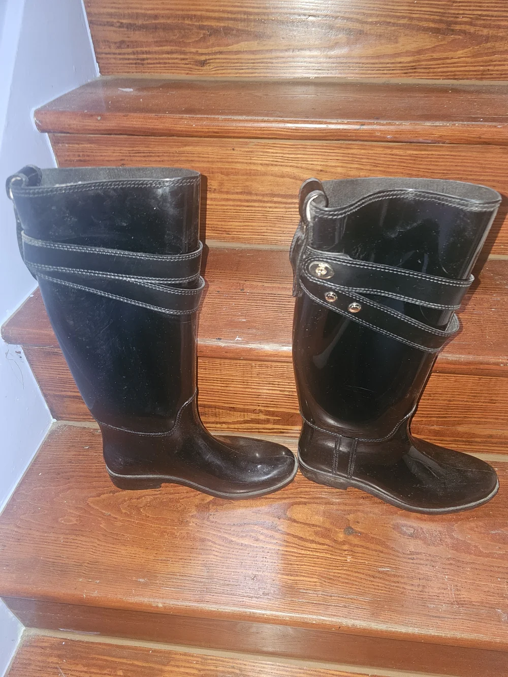 Coach Black Glossy Knee-High Rain Boots